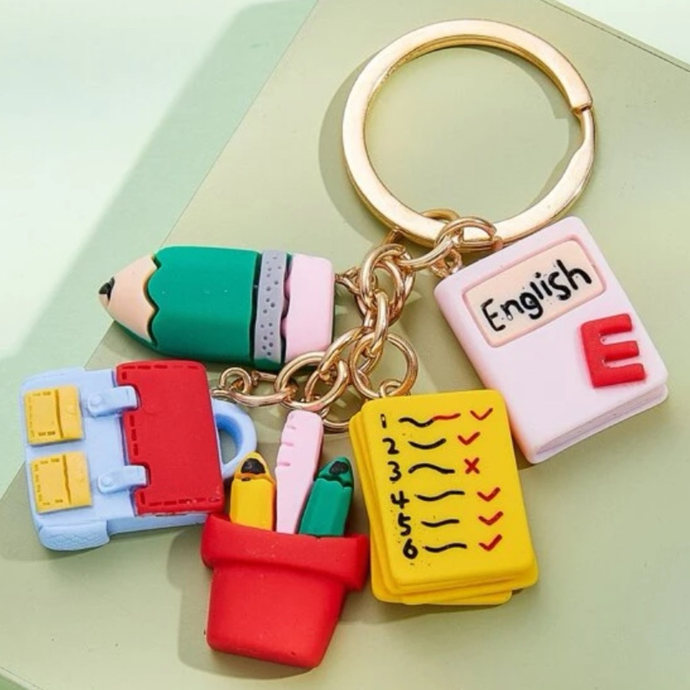 Back To School Book & Pencil Charm Keychain